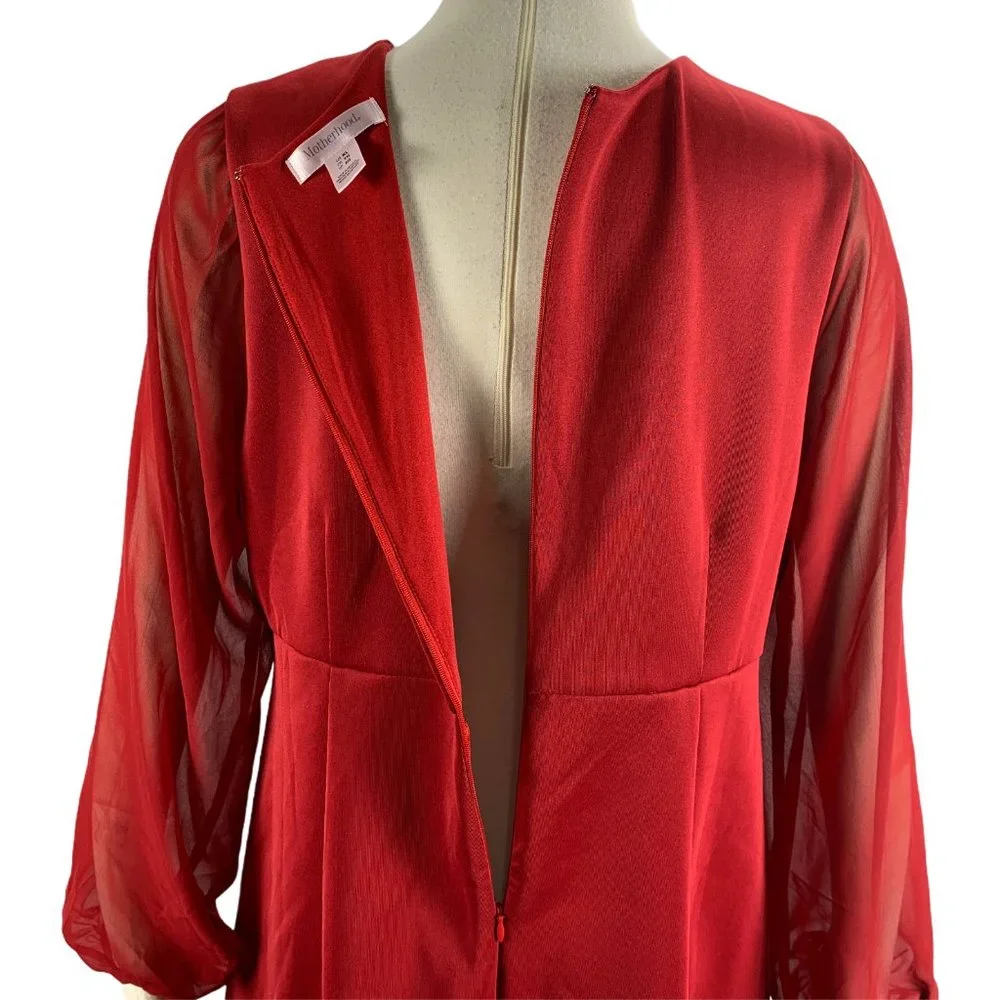 Motherhood Maternity XL Red Dress Career Formal Sheer Sleeve Knee Length - Picture 6 of 7